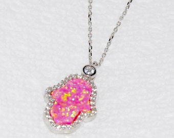 HAMSA halsketting - Opal Hamsa ketting - goud Hamsa Collier - roze Hamsa ketting - Hamsa Hand halsketting - Opal Hand, Pandora, Cartier, LV