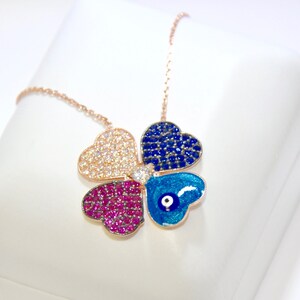 Silver Clover Four Leaf Necklace Colorful Zircon Shamrock Pandora Cartier LV