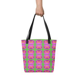 Bolso de mano con flores de color rosa brillante y lima