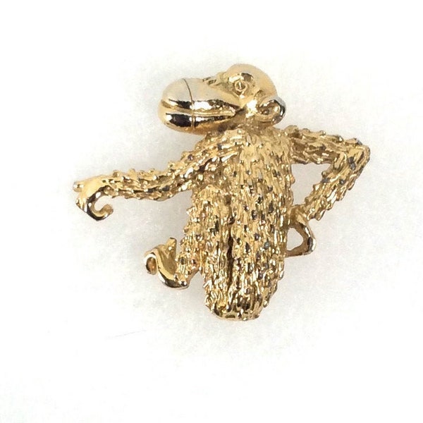 Gerry monkey brooch, fun textured gold tone pin -- a chimpanzee scratching himself!