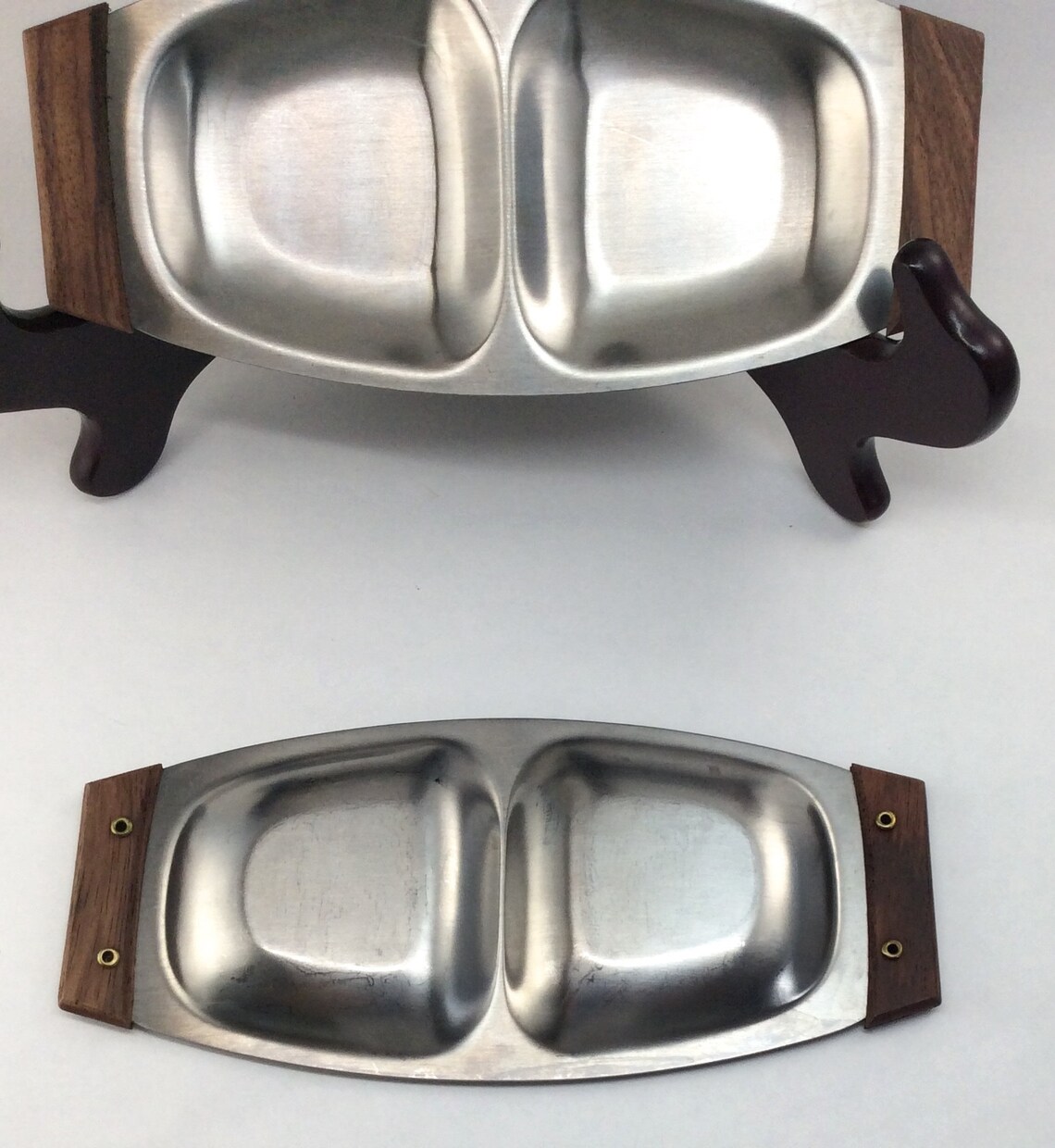 Pair of Small Divided Stainless Serving Trays with Wooden Etsy.de