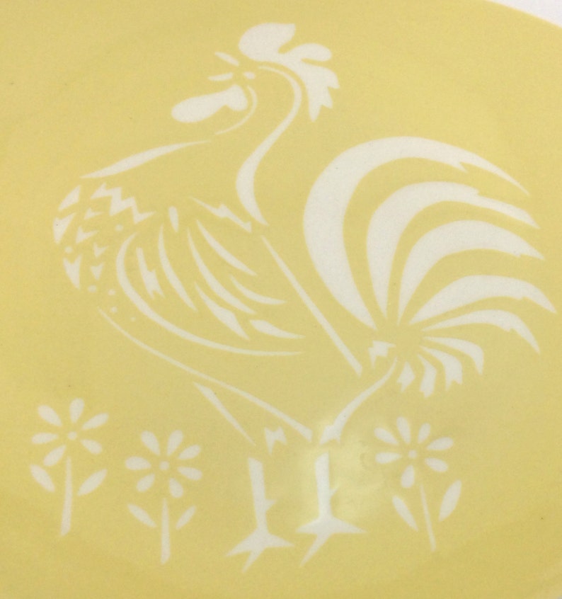 Harkerware Cock O/' Morn Yellow Platter Vintage Chop Plate White Rooster 1950s