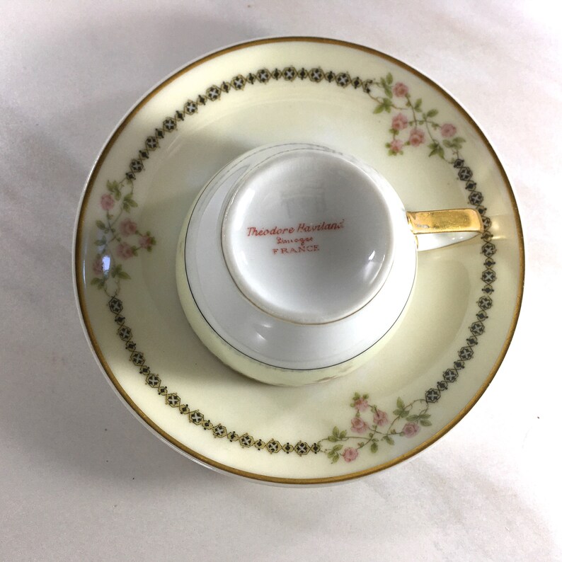Antique Theodore Haviland Limoges France Demitasse Cup and Saucer, Mark Dates From 1893 to Early