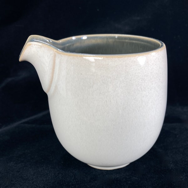 Vintage Denby England Sage Mini Creamer, Sage Green interior, creamy exterior, handleless small creamer jug or pitcher, 4 inches tall