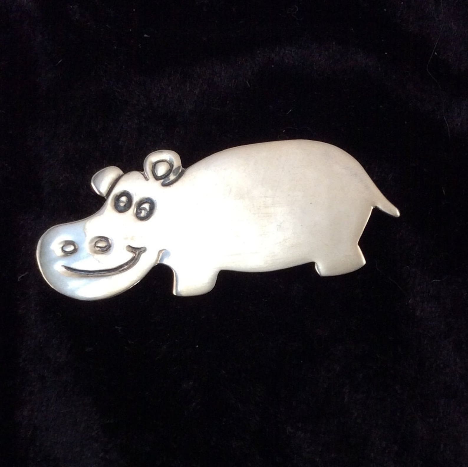 Smiling Hippo Sterling Silver Pin Sterling Silver Brooch Shaped Like a