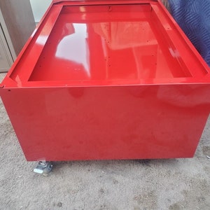 Vintage Steel Flat File Cabinet Refurbished into Coffee Table in Red image 3