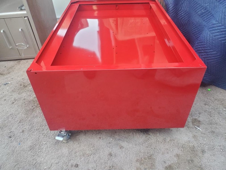 Vintage Steel Flat File Cabinet Refurbished into Coffee Table in Red image 3