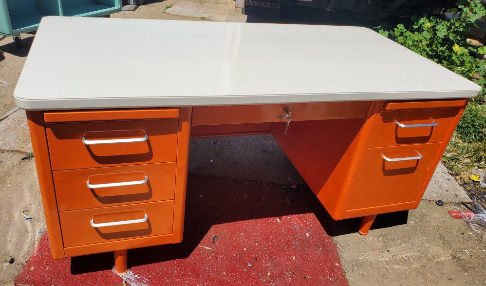 Orange metal desk deals