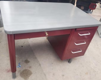 Vintage steel tanker desk single pedestal.Made to order