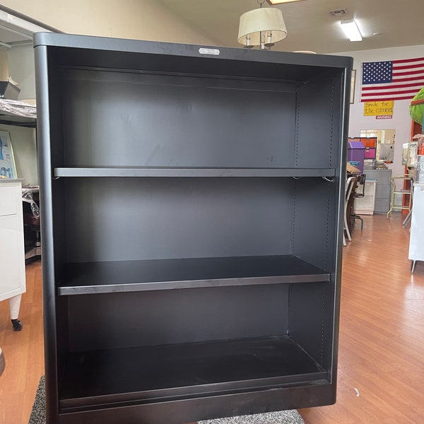 Flat black McDowell and Craig Bookcase -vintage steel refinished
