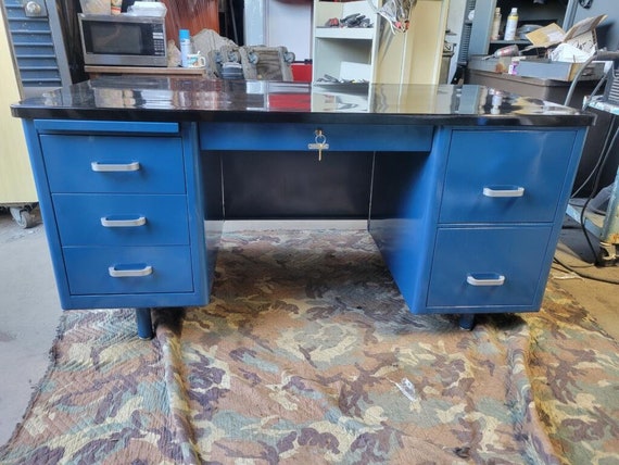 Vintage steel double pedestal with two file drawers