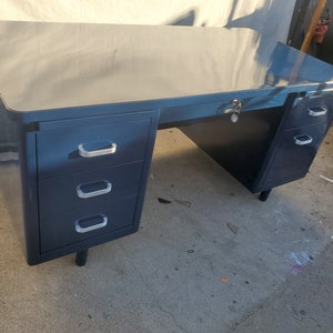 Dark Blue Tanker Desk- Refurbished Vintage Steel