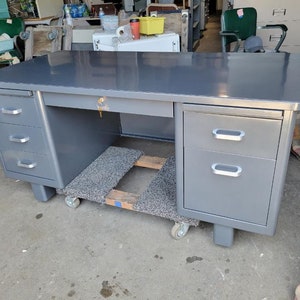 Vintage Steel Tanker Desk in Dark Grey