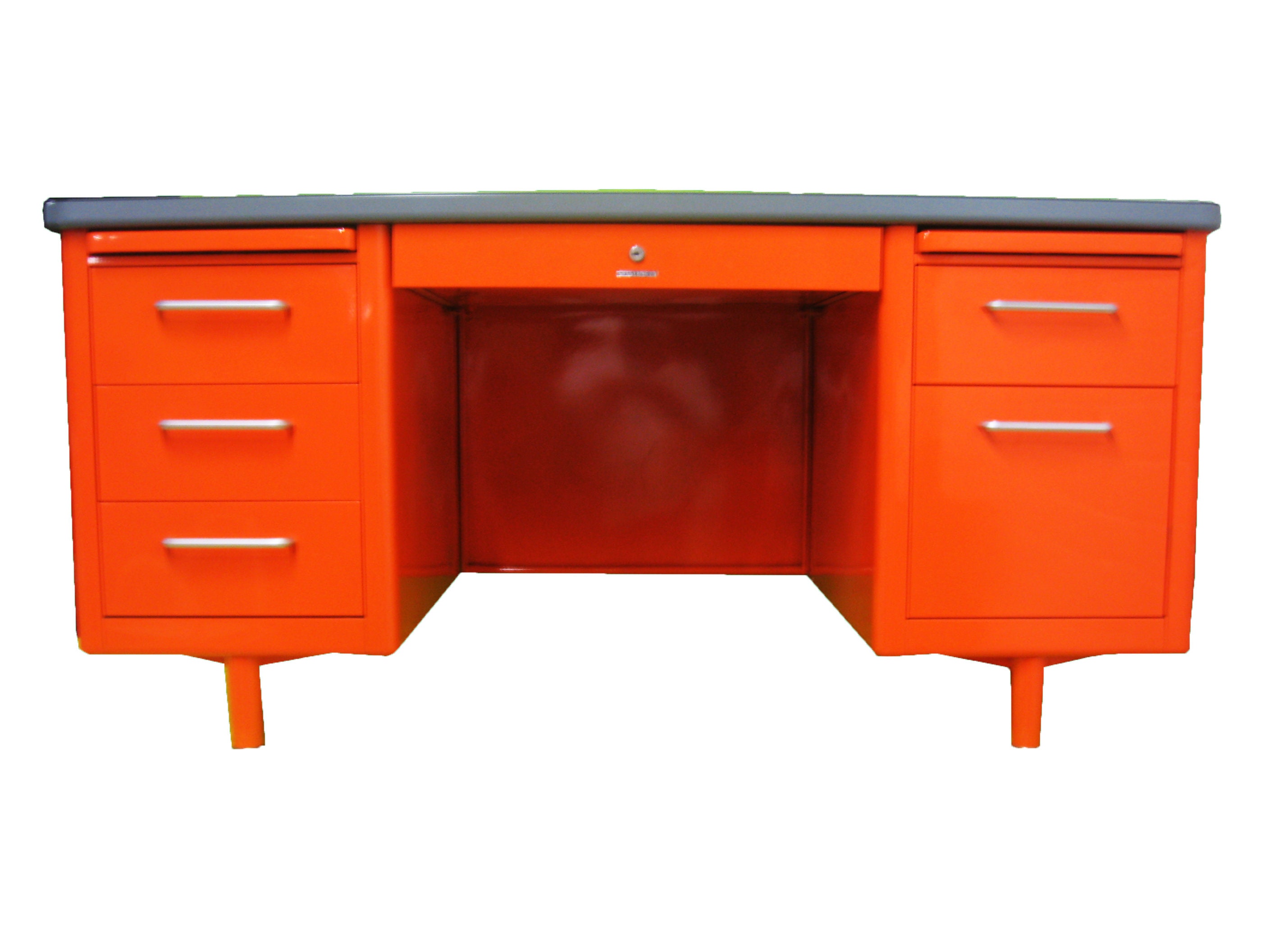 Vintage Steel Retro Tanker Desk Refurbished in Orange Etsy