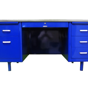 Vintage steel Tanker desk in Blue