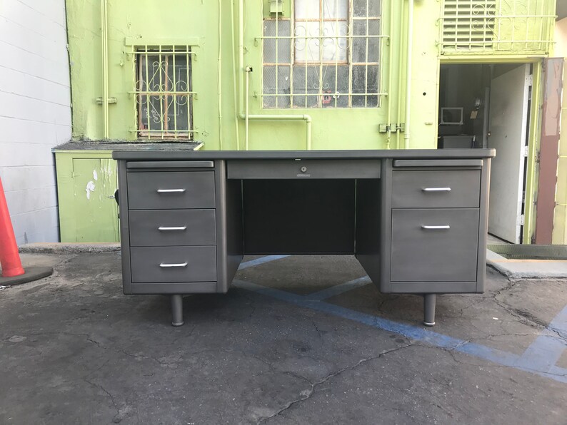 Vintage Steel Tanker Desk In Brush