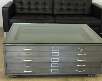 Vintage Steel Flat File Coffee Table