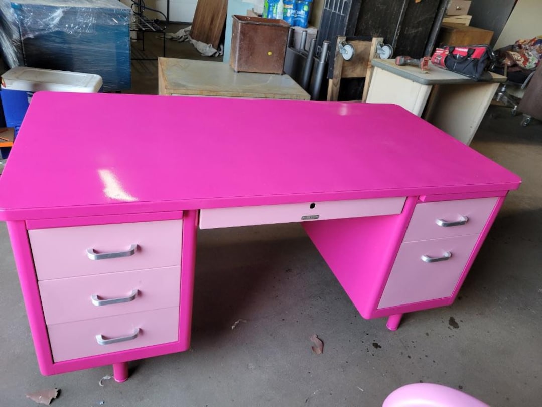 Vintage Steel Pink Desk Refinished Made to Order Etsy