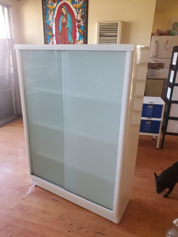 Vintage Steel Tall Bookcase With Frosted Glass Doors Steel Etsy