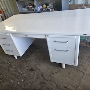 vintage steel tanker desk oversize refurbished in white powder coated
