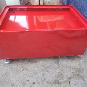 Vintage Steel Flat File Cabinet Refurbished into Coffee Table in Red image 5