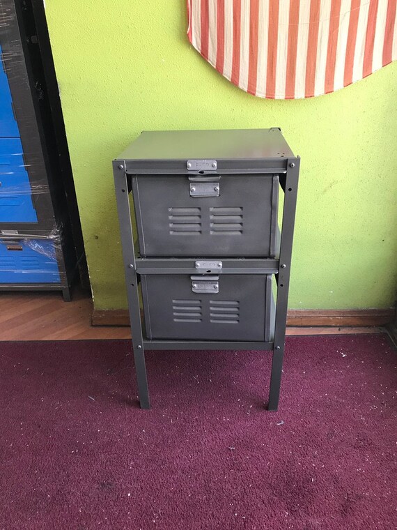 Vintage steel basket locker nightstand side table Brush steel Etsy