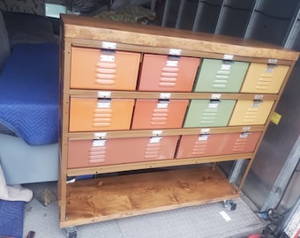 Made to order- vintage steel basket lockers storage