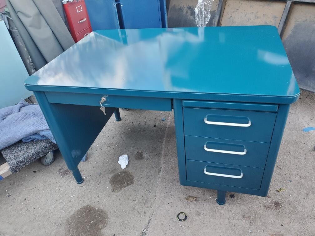 Vintage Steel Tanker Desk Single Pedestal Etsy