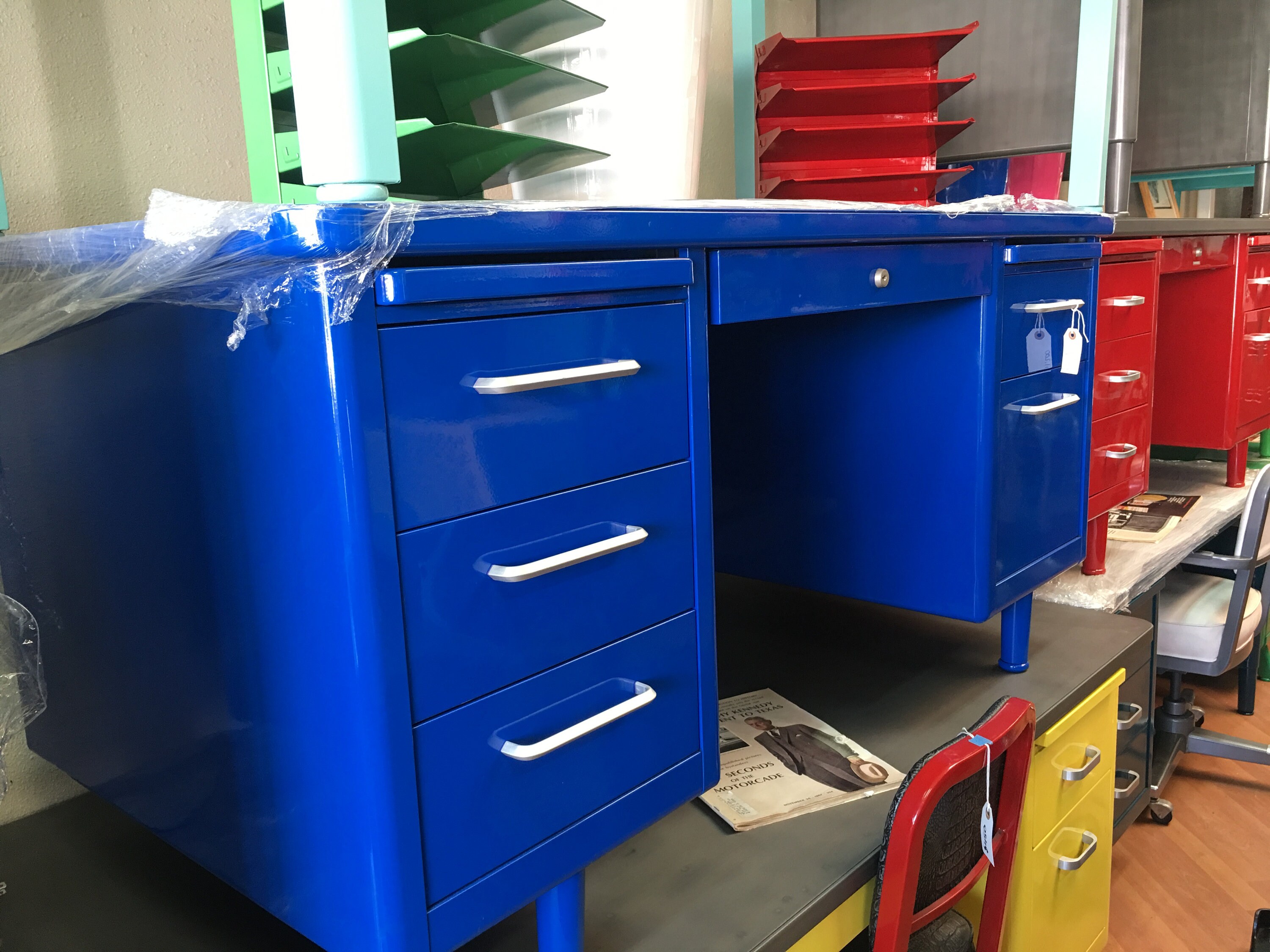 Blue cheap metal desk
