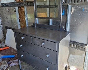 simmons metal dresser with mirror 1940s Simmons Steel Highboy Dresser w/ Mirror