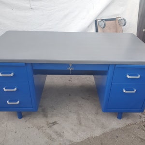 Vintage Steel -Tanker Desk Refurbished in Blue