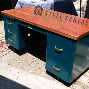 Made to Order Vintage Steel Desk - refurbished with Wood Top