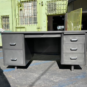 Vintage Steel Tanker Desk - Double File Cabinet