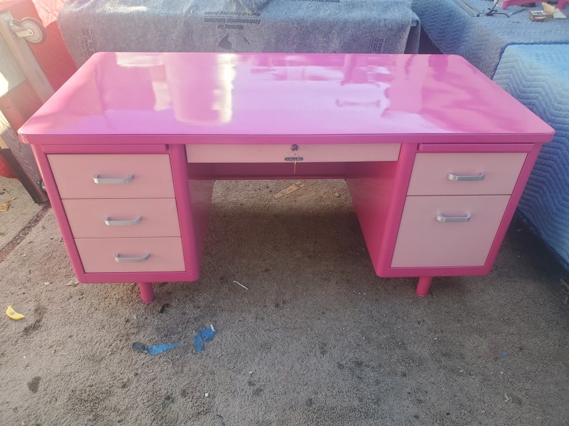 Vintage Steel Pink Desk Refinished Made to Order Etsy
