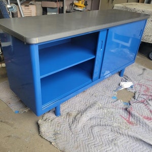Vintage Steel Credenza with Metal Doors