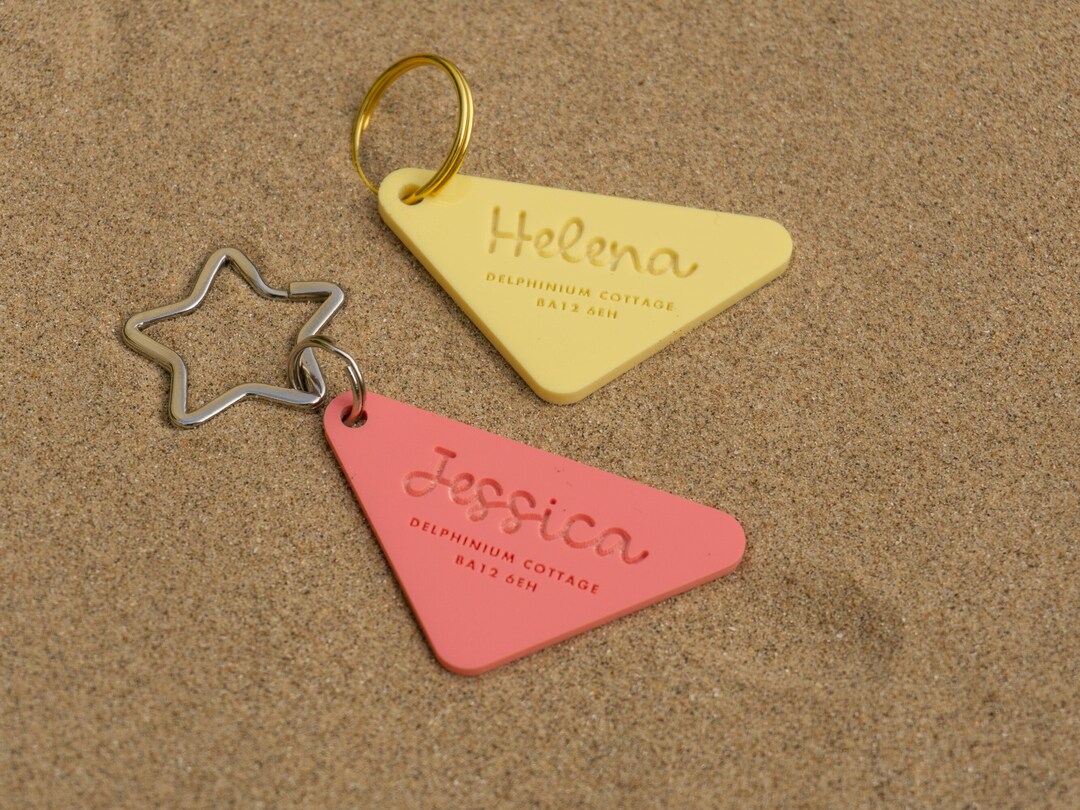 Yellow Luggage Tags Personalised, Lilac Triangle Bag Tag, Name and