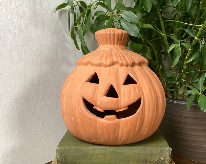 Large Terra Cotta Jack O Lantern Etsy