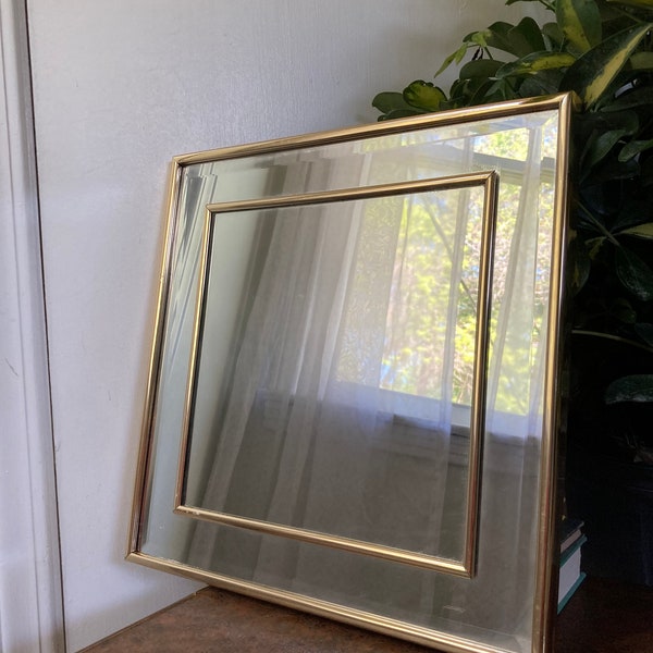 Brass framed square mirror