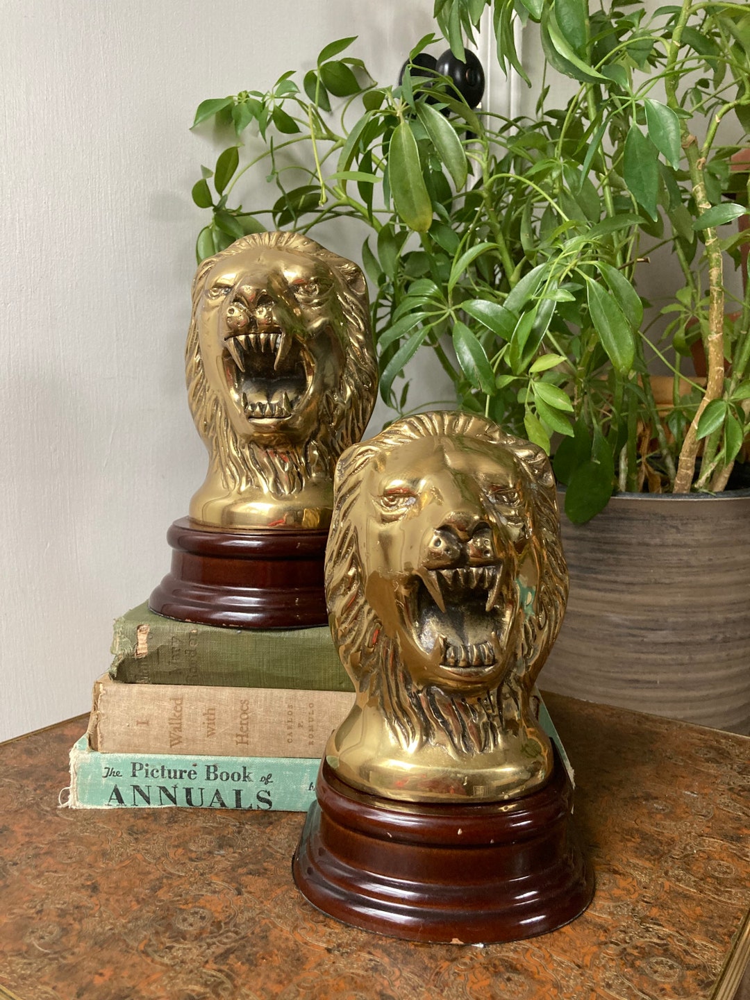 Brass Lion Head Bookends Etsy