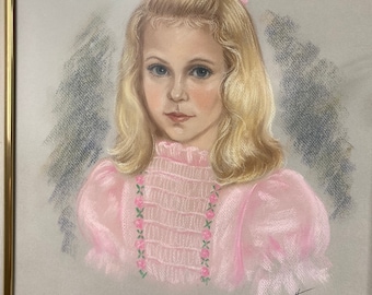 Vintage pastel portrait little girl in a pink dress