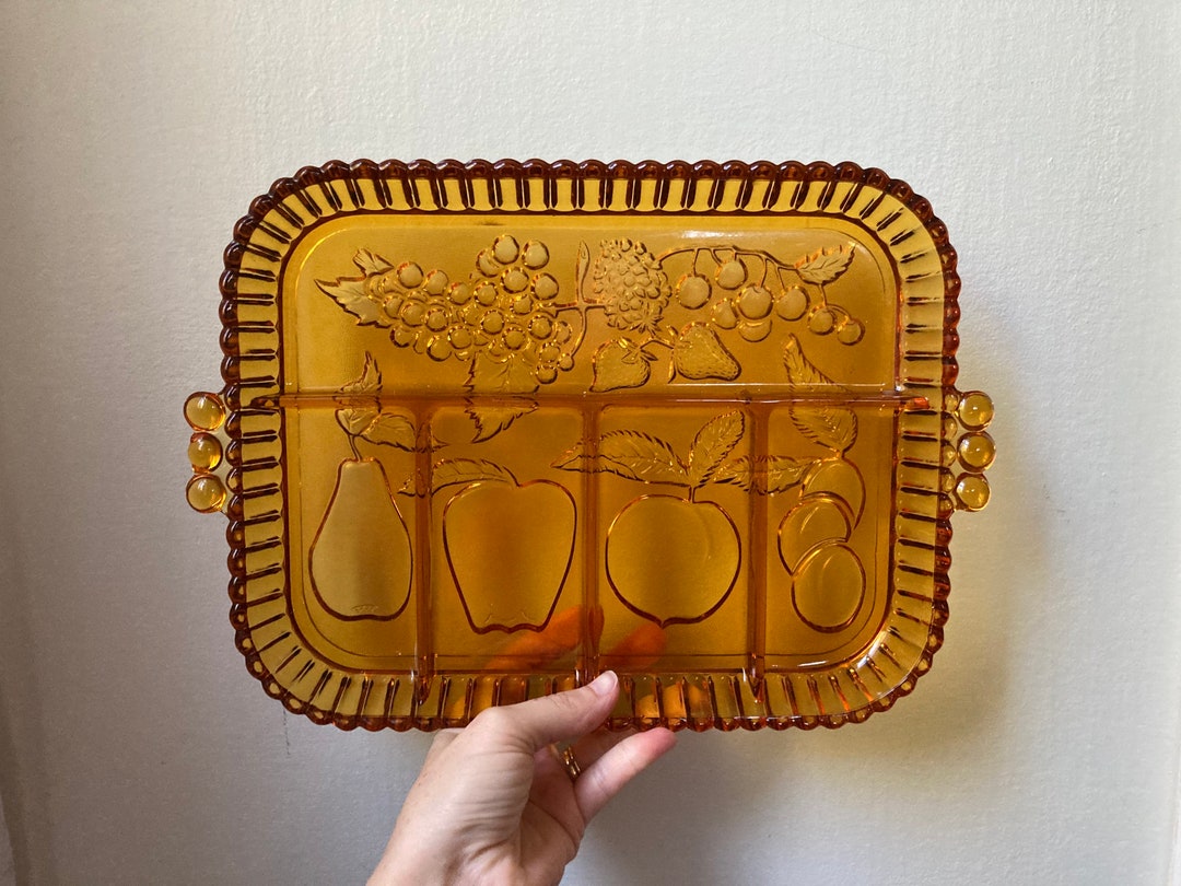 Amber Glass Fruit Tray Etsy
