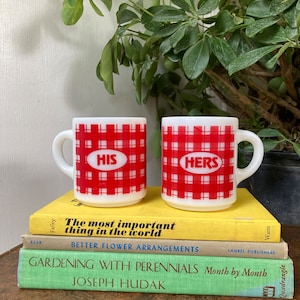 Milk glass his and hers mugs