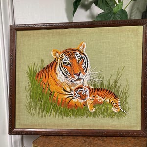 Tiger and baby crewel