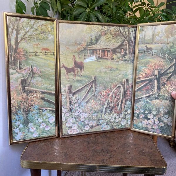 Three framed prints horses