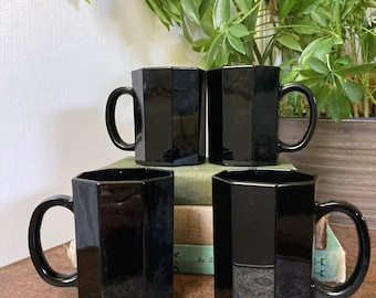 Black octagon arcoroc mugs
