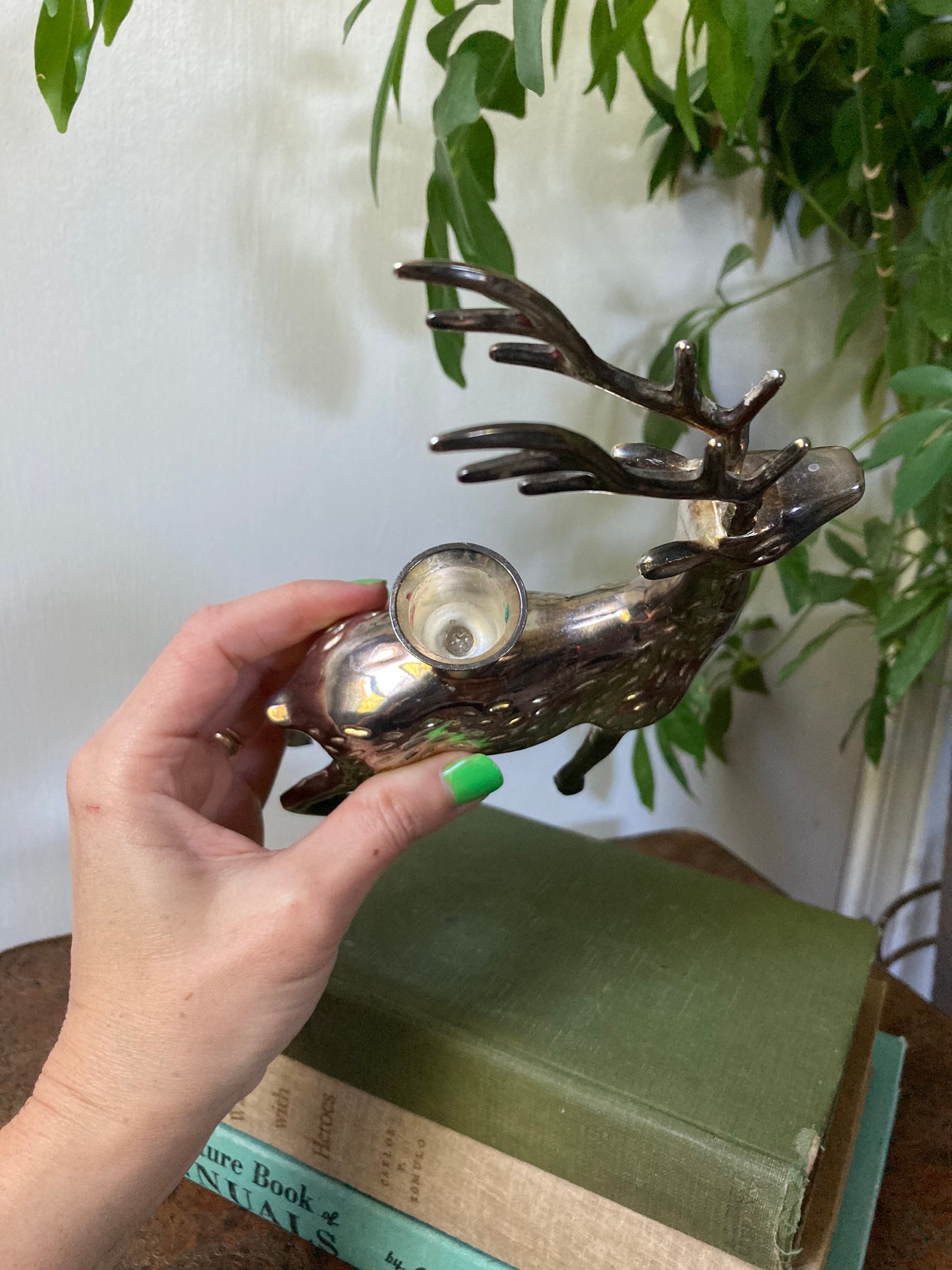 Silver reindeer candle holder Etsy