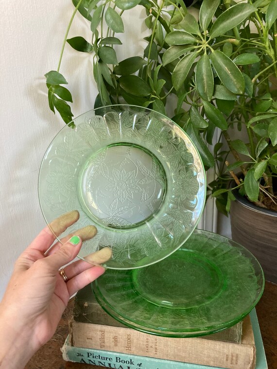Three Green Depression Glass Plates - Etsy