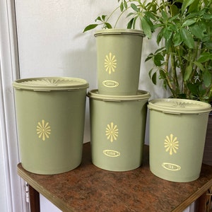 Vintage Tupperware Servalier Green Canister and Storage Pieces