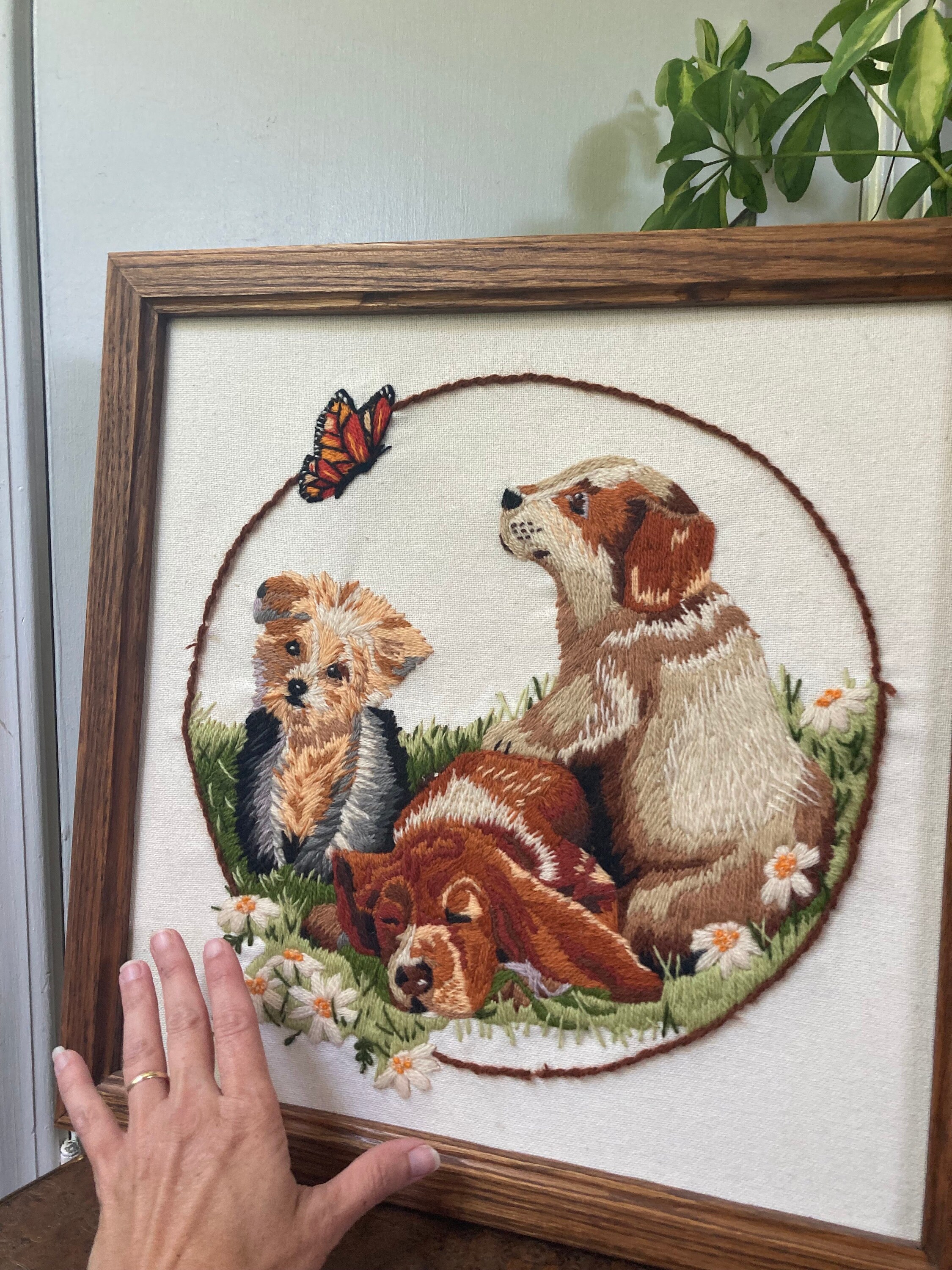 Tapisserie murale contemporaine brodée de panneaux de broderie en saule