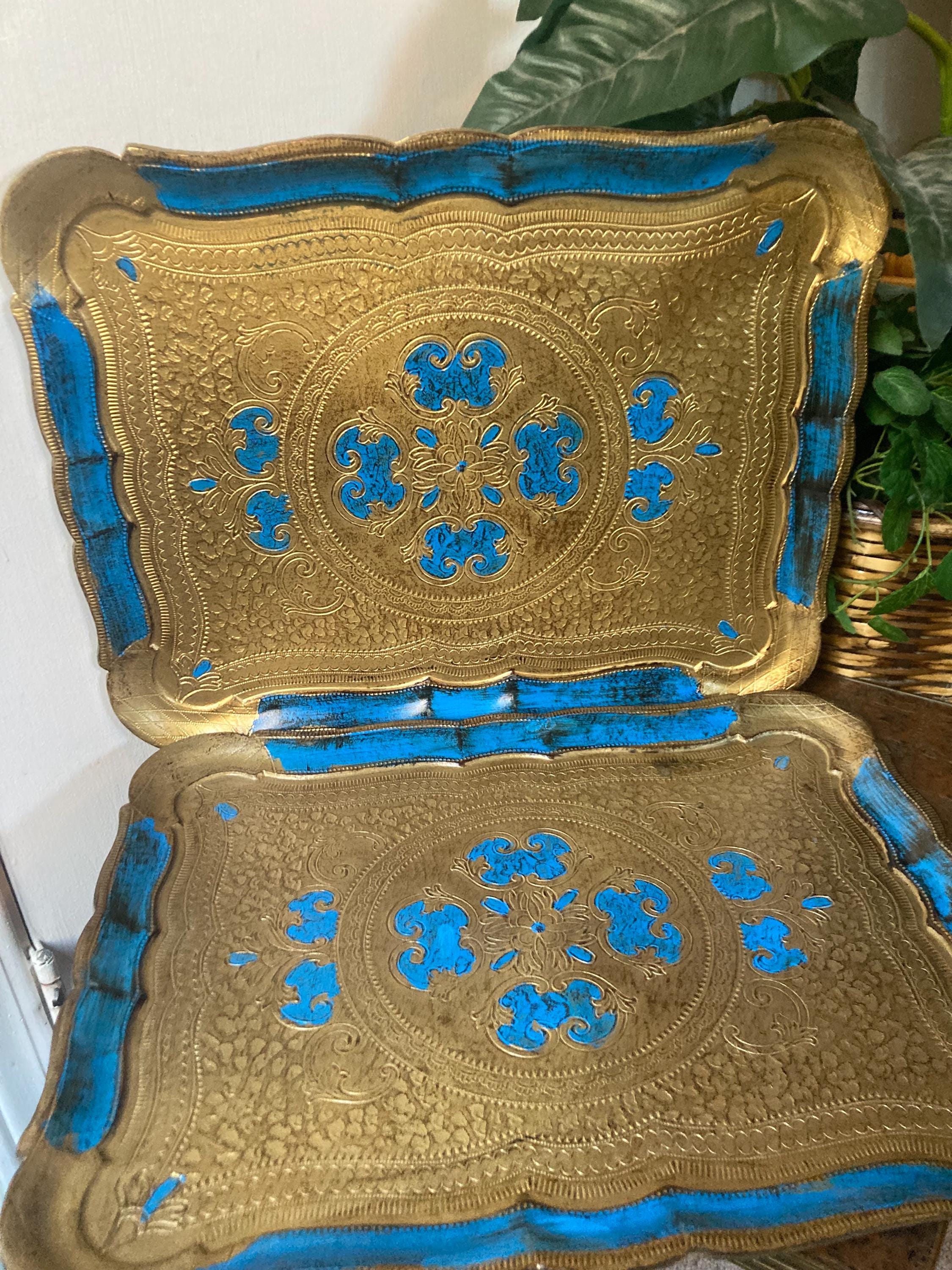 Two Blue and Gold Plastic Florentine Trays Made in Italy - Etsy